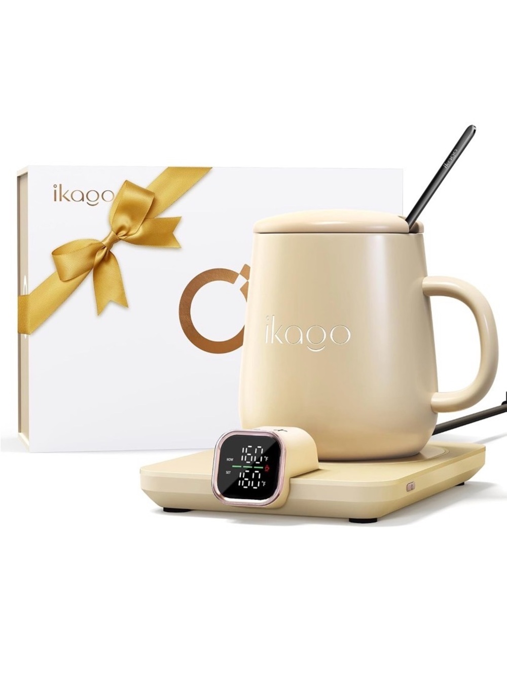 Beige Smart Mug Warmer with Digital Temperature Display “ Ikago brand “